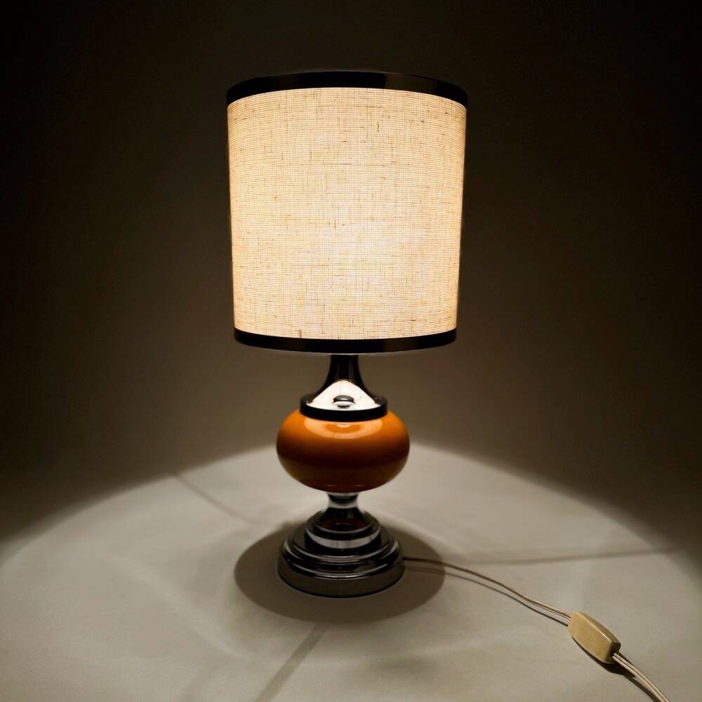 70's Orange Ceramic and Burlap Lamp