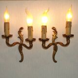 Vintage French Bronze Double Wall Sconces with Acanthus Leaf Detail 5706