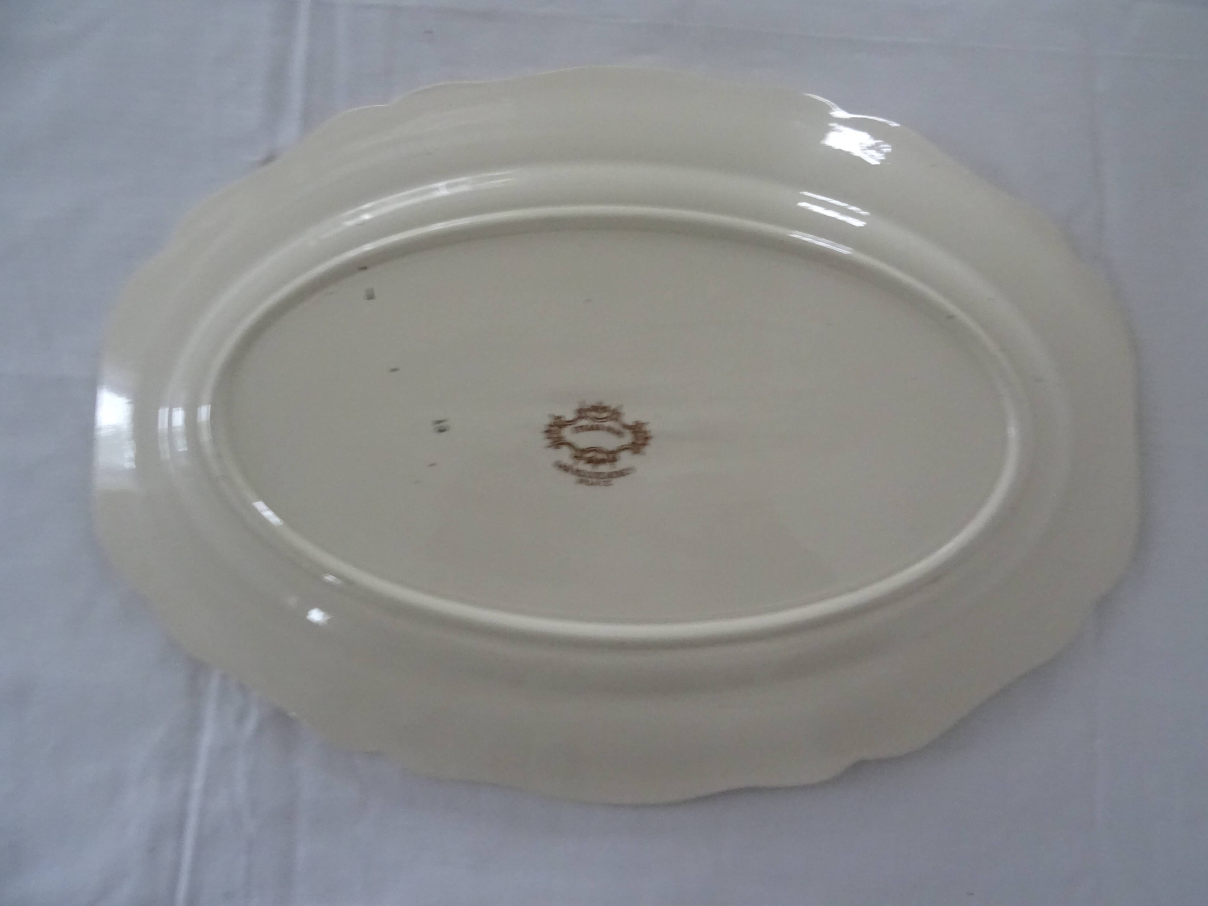 Oval dish Sarreguemines faience old flower decoration Strasbourg