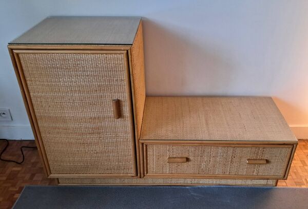 Commode en rotin Vintage 1960/70.