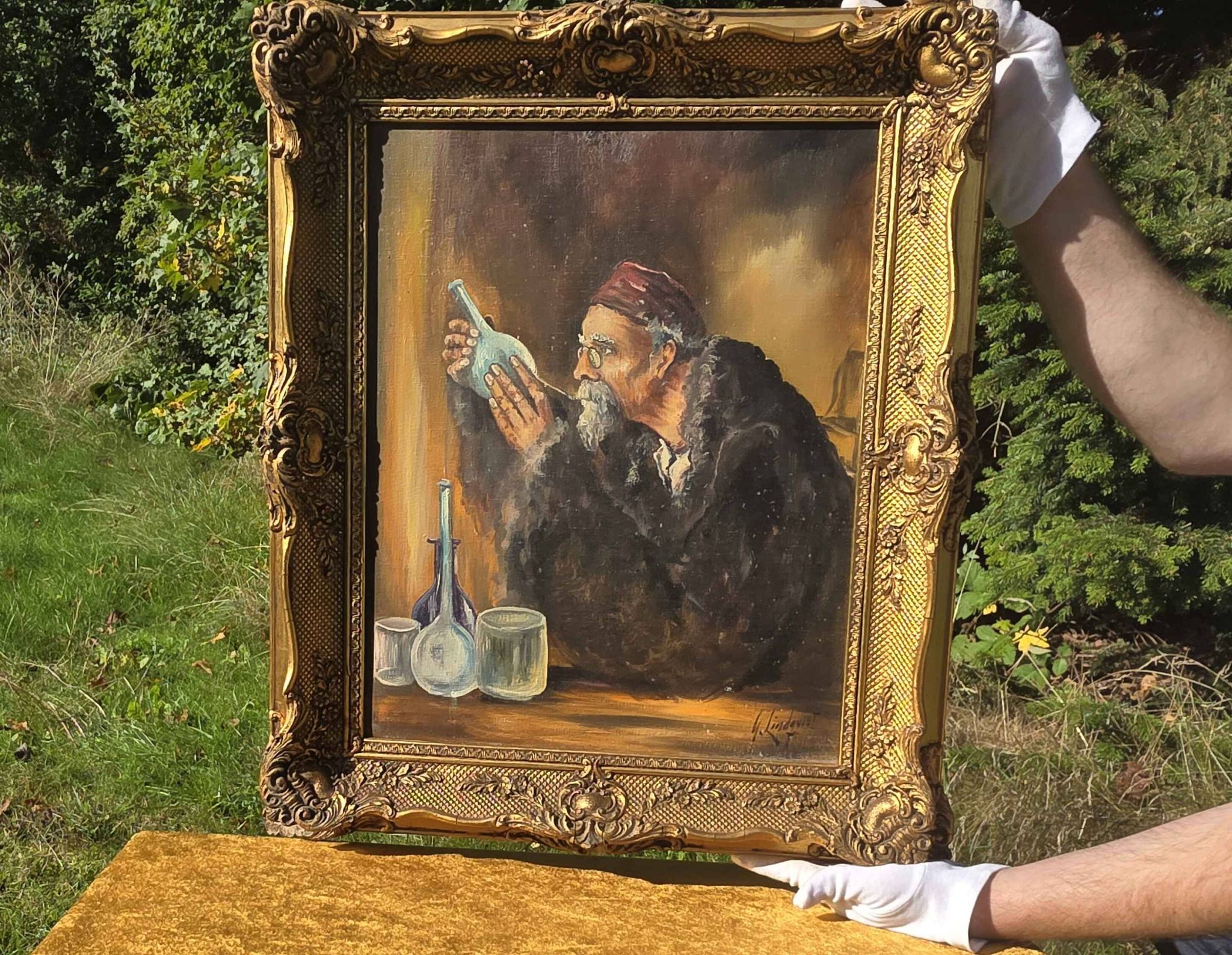 Peinture à l'huile alchimiste vintage du milieu du siècle