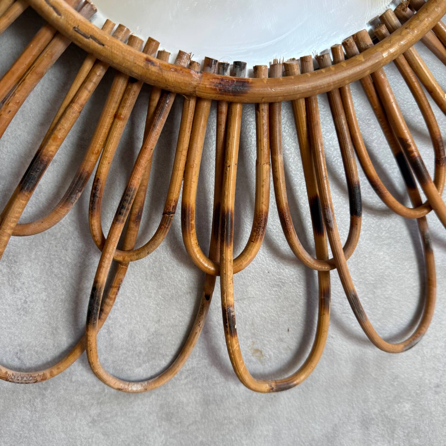 1950s French rattan sun mirror