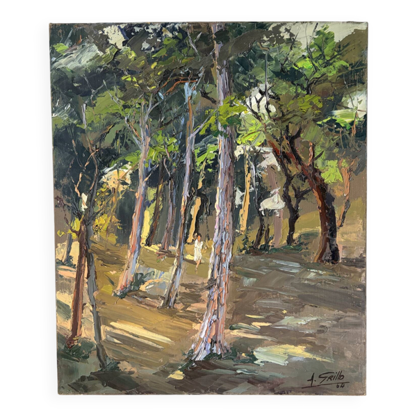 La clairière, huile à couteau, signée F Grillo