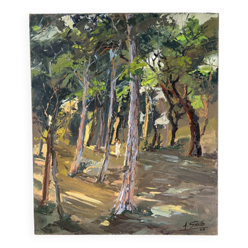 La clairière, huile à couteau, signée F Grillo