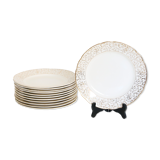 Villeroy and Boch flat plate service, batch of 12 plates, vintage, ceramic, white, gold, parties, vintage, chic