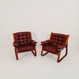 Fauteuils suédois scandinave en cuir des années 1970 par Carl-Henrik Spark pour Ulferts Suède