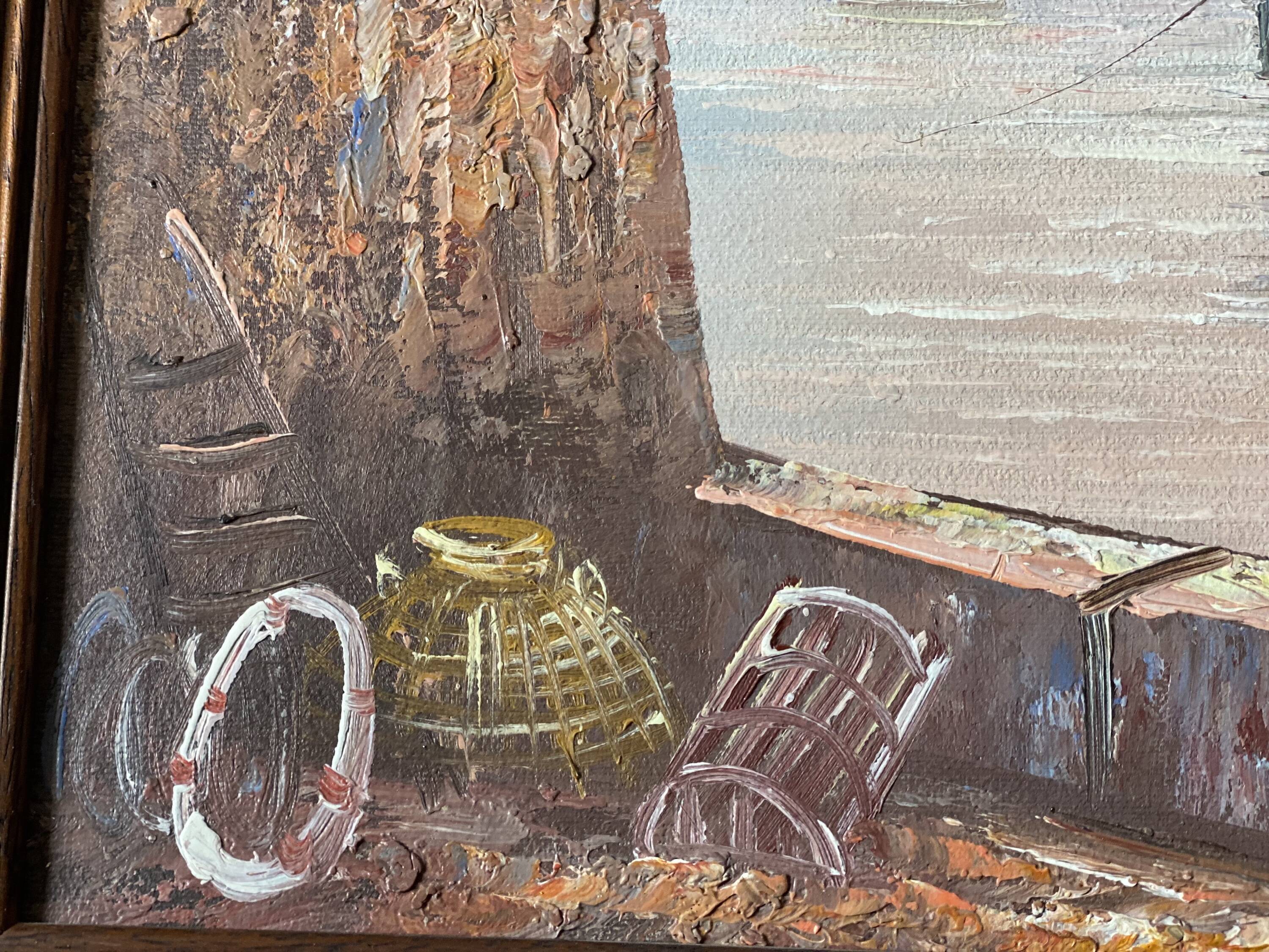 Painting signed Martin, vintage fishing boats 1970