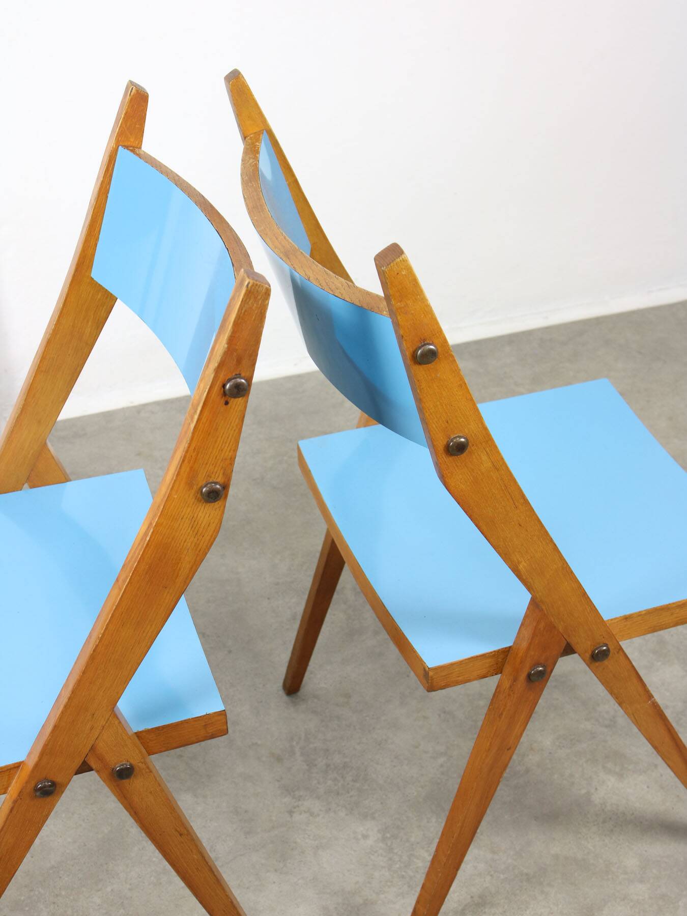 Mid-century Italian Wooden Dining Set of 5 in Blue