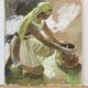 MERIEL-BUSSY, gouache Jeune fille au pot de terre signée XXème