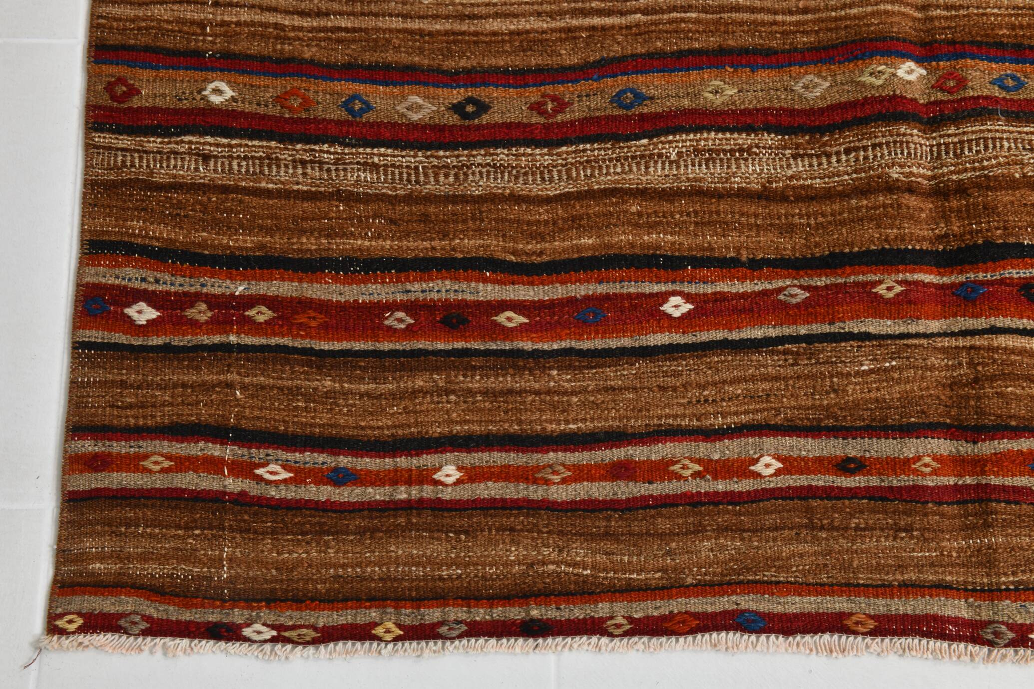 Red & Brown Pinstriped Style Vintage Kilim Rug, 142x182Cm