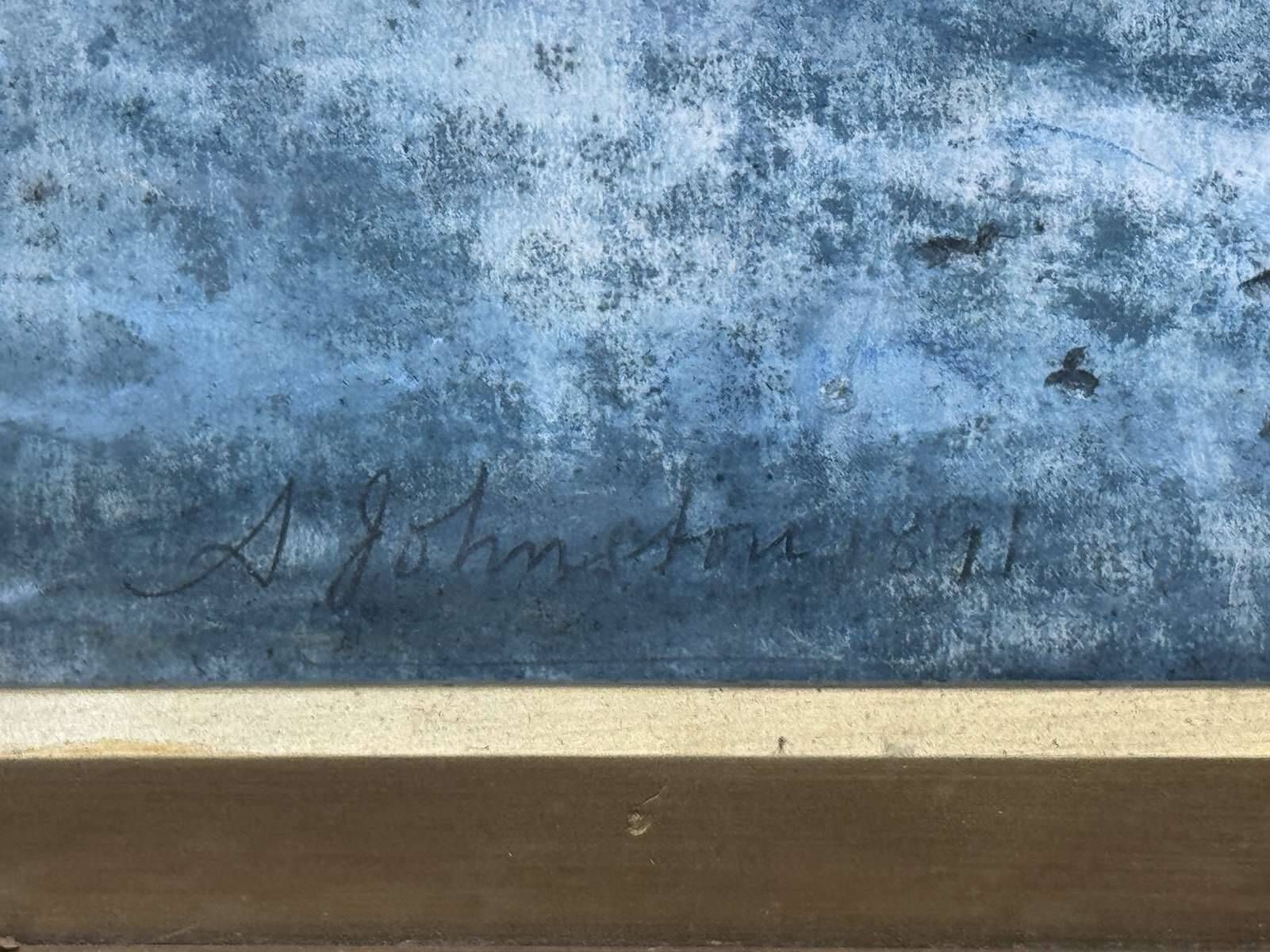 Watercolour under glass, late 19th century, signed A. Johnston 1891.