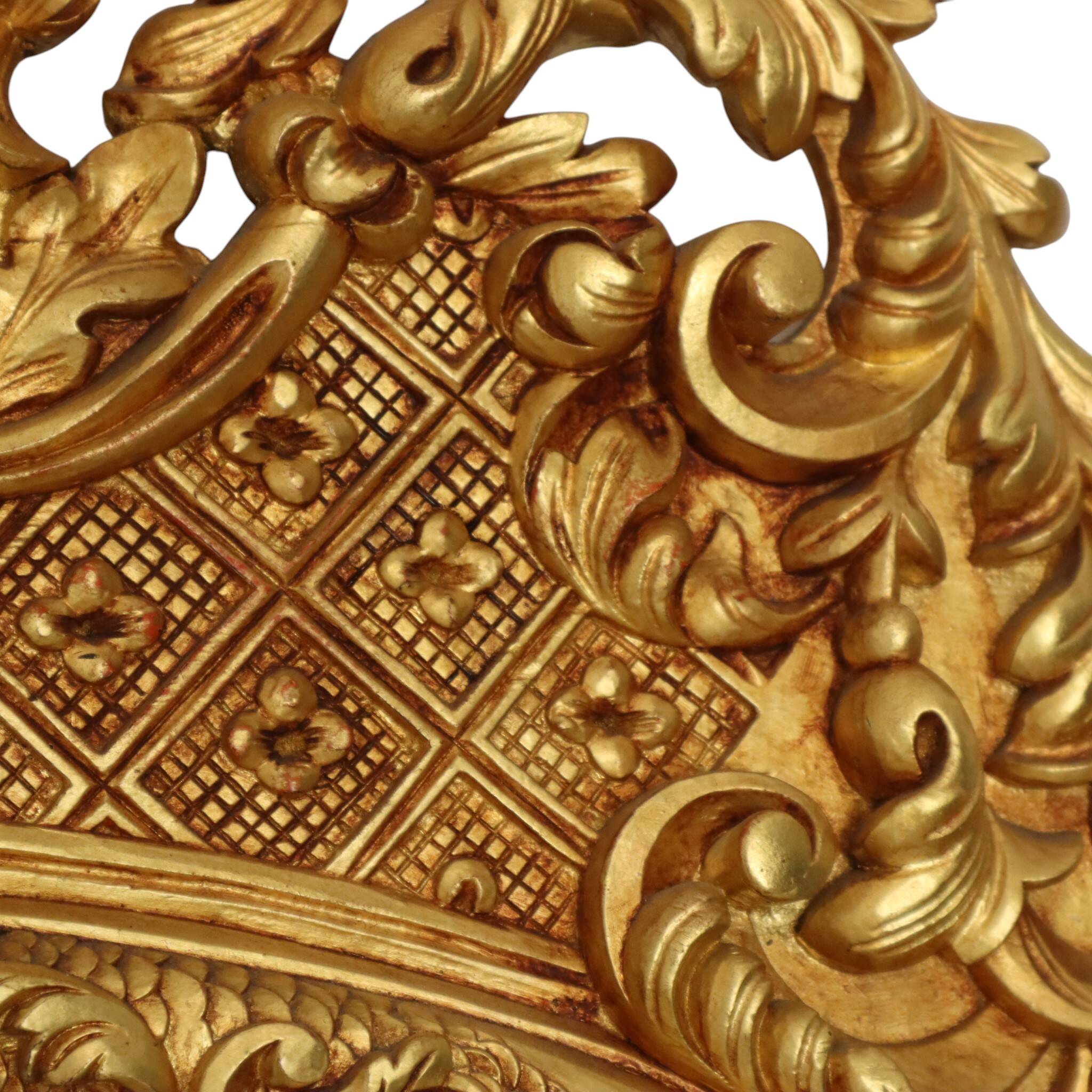 Large Classic Wooden Mirror, Rococo Style Chinoiserie, 124 cm