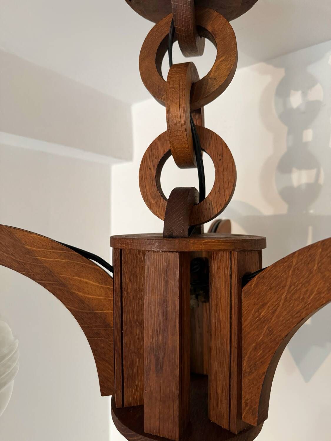 Art Deco chandelier in wood and glass from Clichy