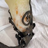 Daum Art Nouveau style lamp in wrought iron, unsigned