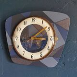 Vintage formica clock silent trapeze wall pendulum "Grey blue"