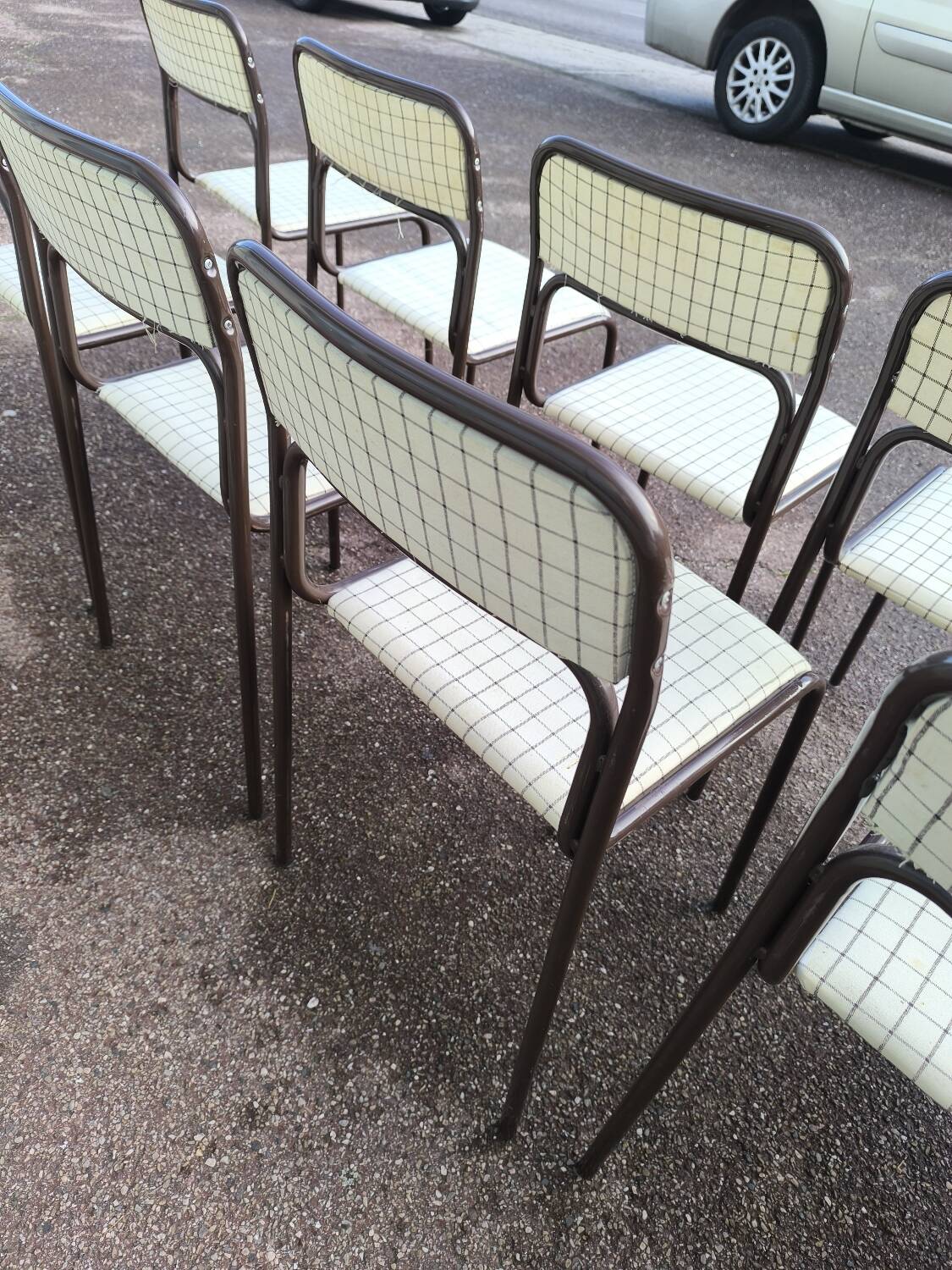 Set of 12 vintage Danish metal and fabric chairs