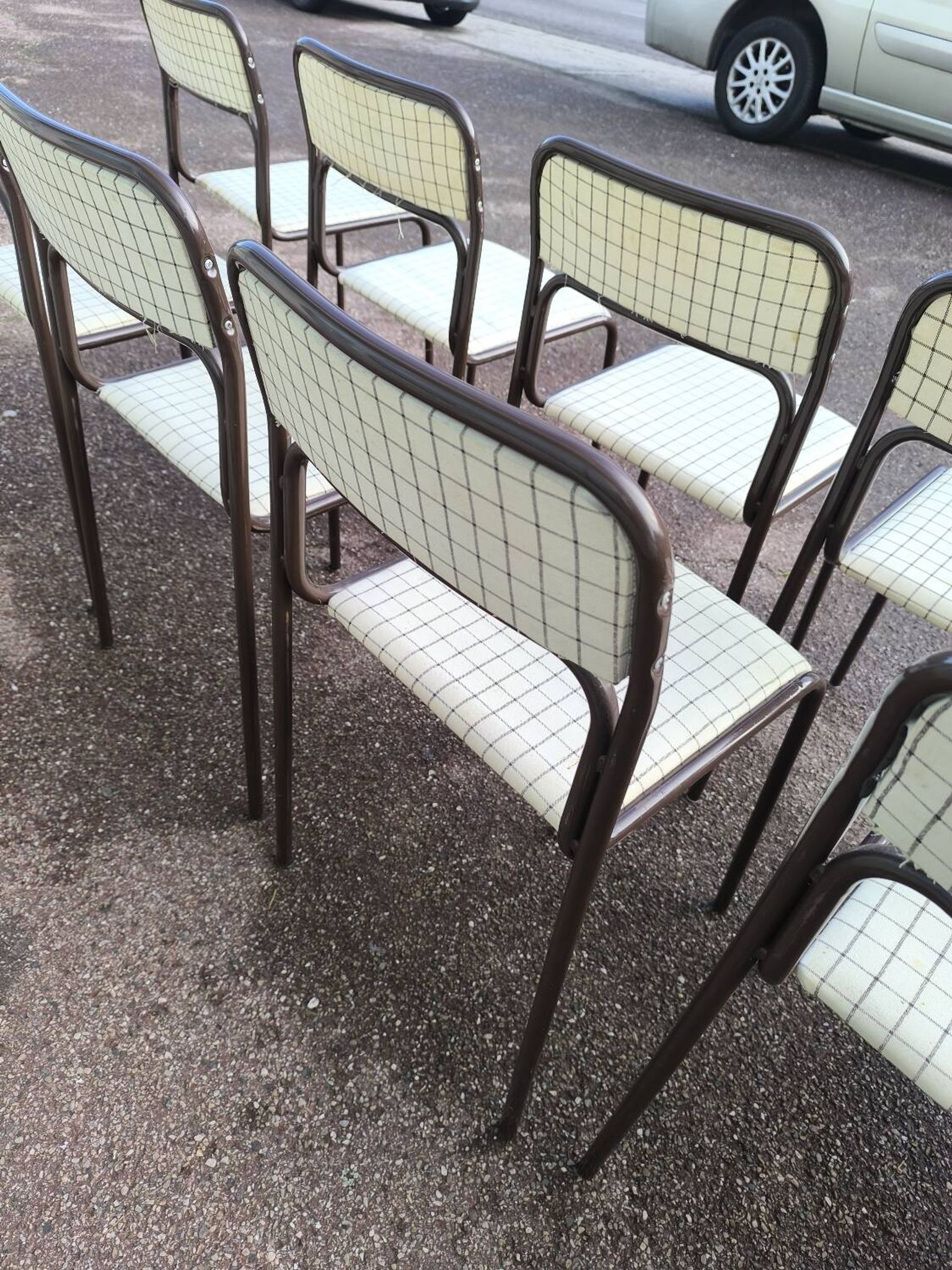 Set of 12 vintage Danish metal and fabric chairs