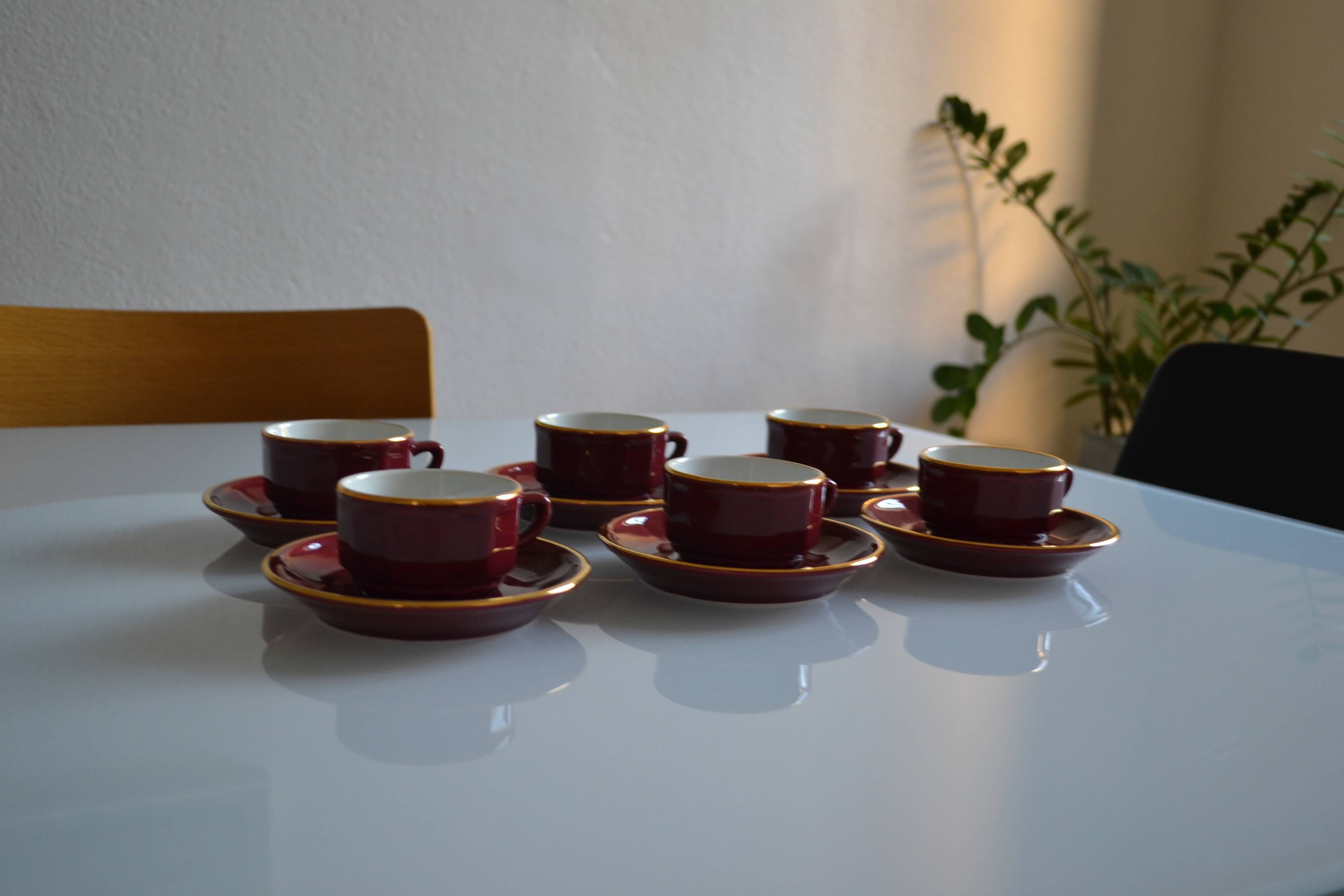 Set of 6 Apilco cups ** Rare colour Bordeaux or Burgundy **