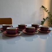 Set of 6 Apilco cups ** Rare colour Bordeaux or Burgundy **