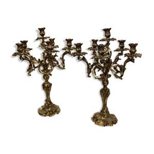 paire de candélabres en bronze argenté, XIXe siècle