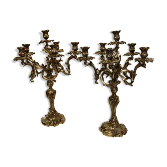 Paire de candélabres en bronze argenté, XIXe siècle