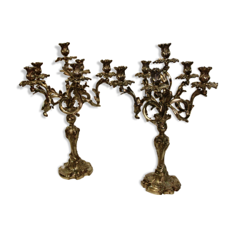 Pair of bronze candlesticks, 19th century