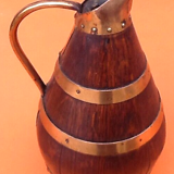 1940s Cider barrel pitcher Oak wood encircled with riveted copper