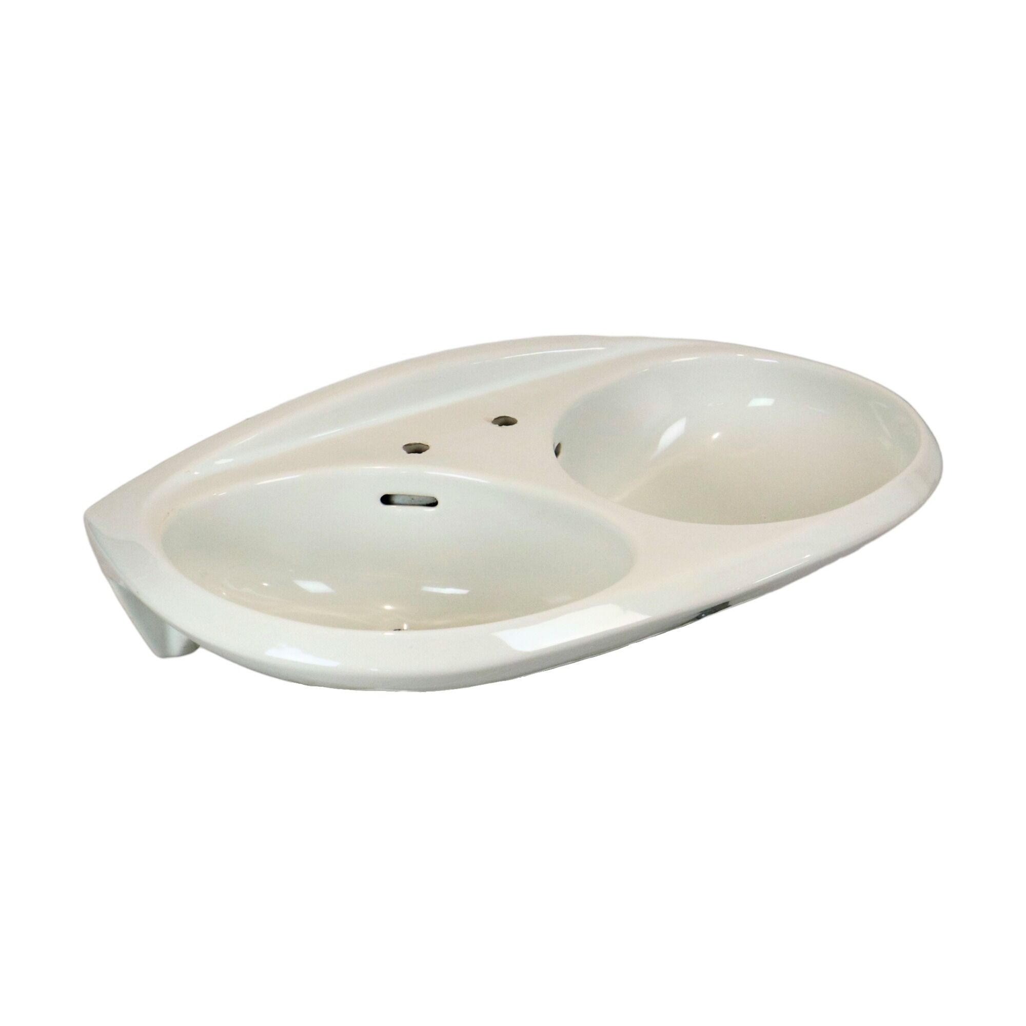 Vintage retro double sink 1970s white ceramic