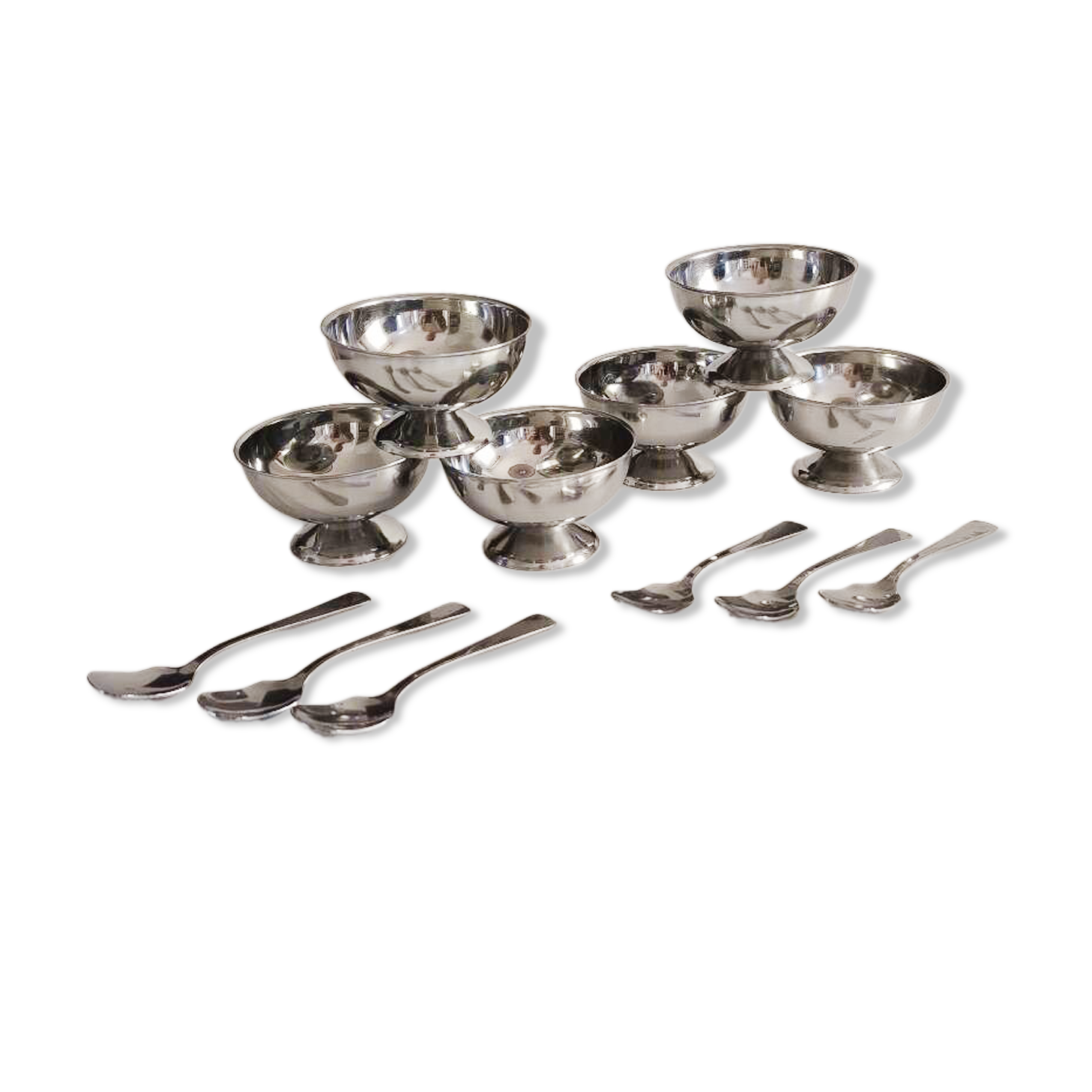 Set of 6 vintage stainless steel ice cream cups