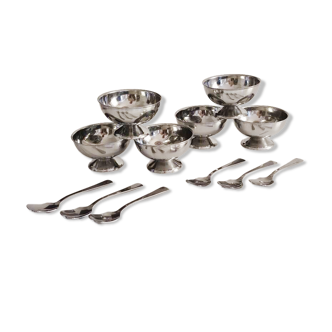 Set of 6 vintage stainless steel ice cream cups
