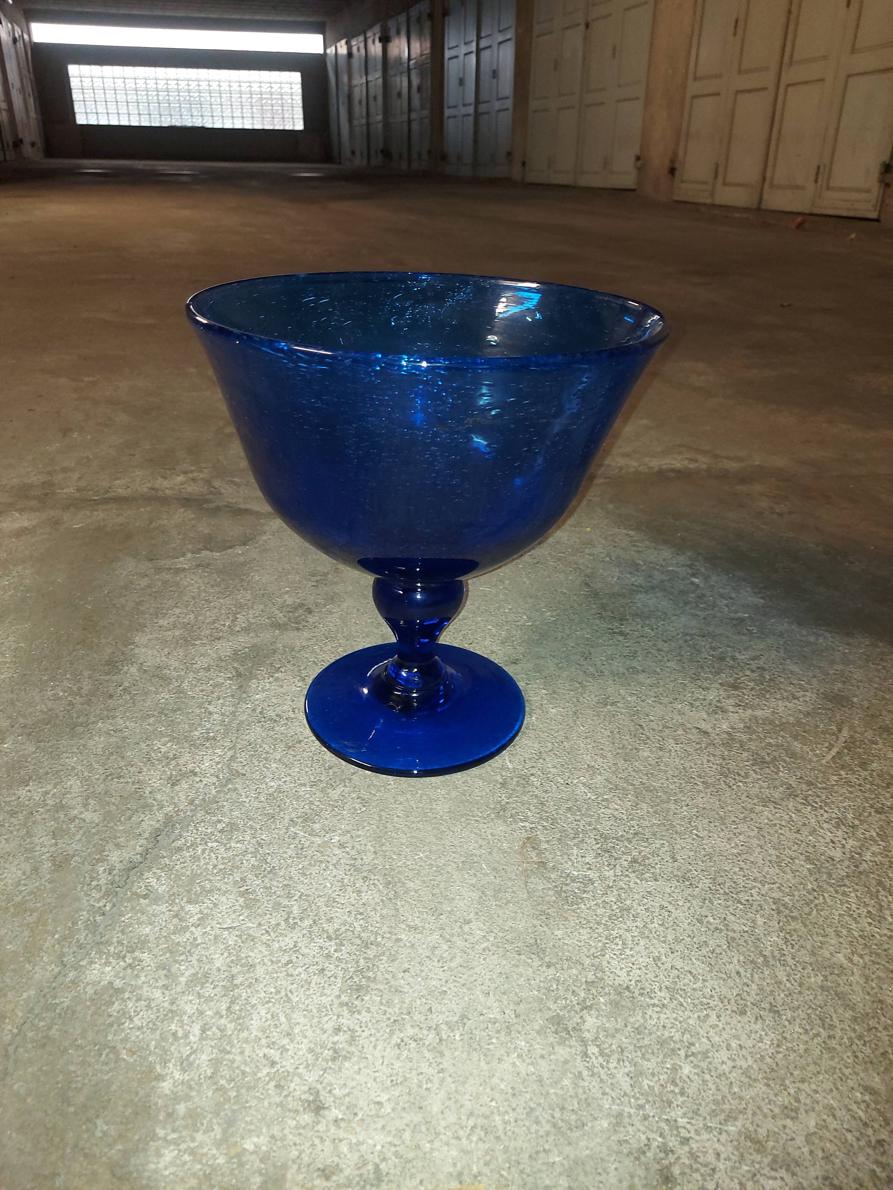Glass cup of Biot, cobalt blue