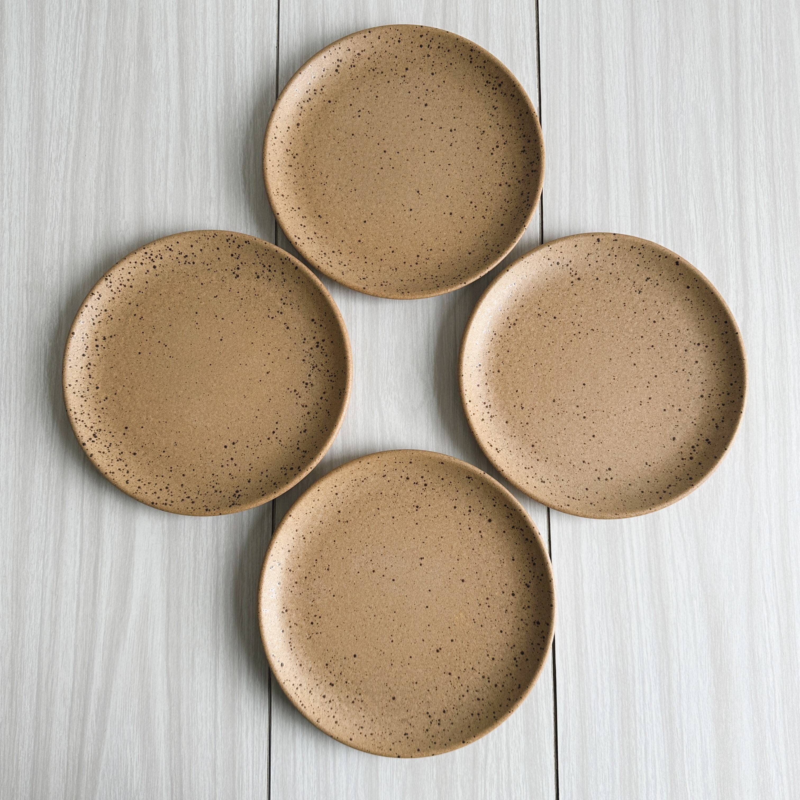 4 vintage speckled stoneware plates
