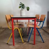 Multicolored dining table and chairs 80s