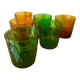Vintage set of 6 Italian-made glasses, green and amber textured effect