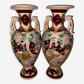Paire de grand vases Satsuma japonais 62cm