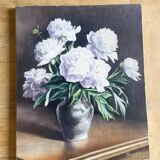 Tableau Ancien -peinture à l’huile - les Pivoines Blanches