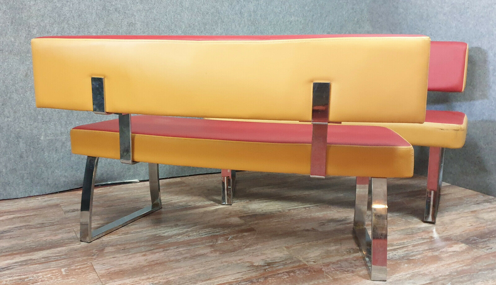 Pair of semi-moon benches in skai and chrome steel