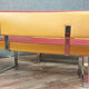 Pair of semi-moon benches in skai and chrome steel