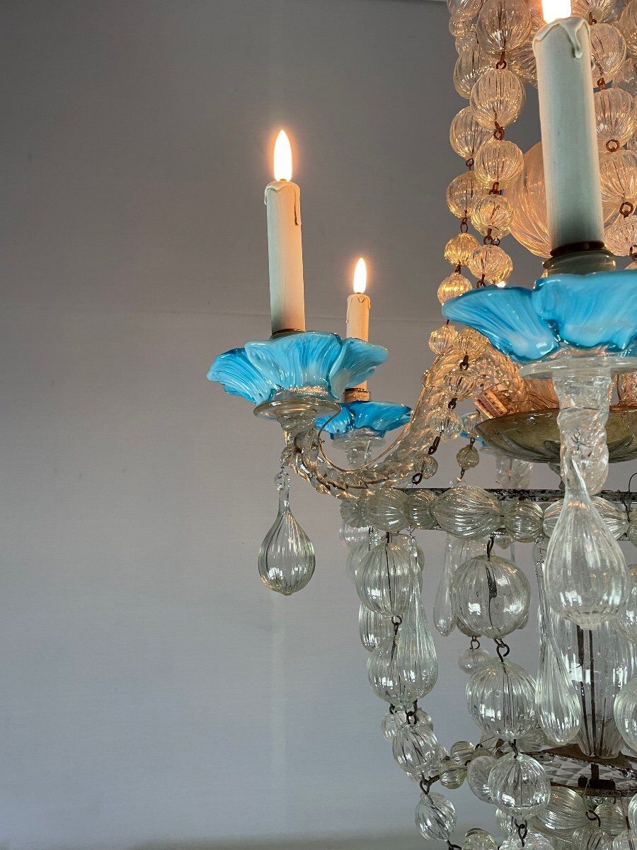 Venetian chandelier in murano glass, bag of pearls