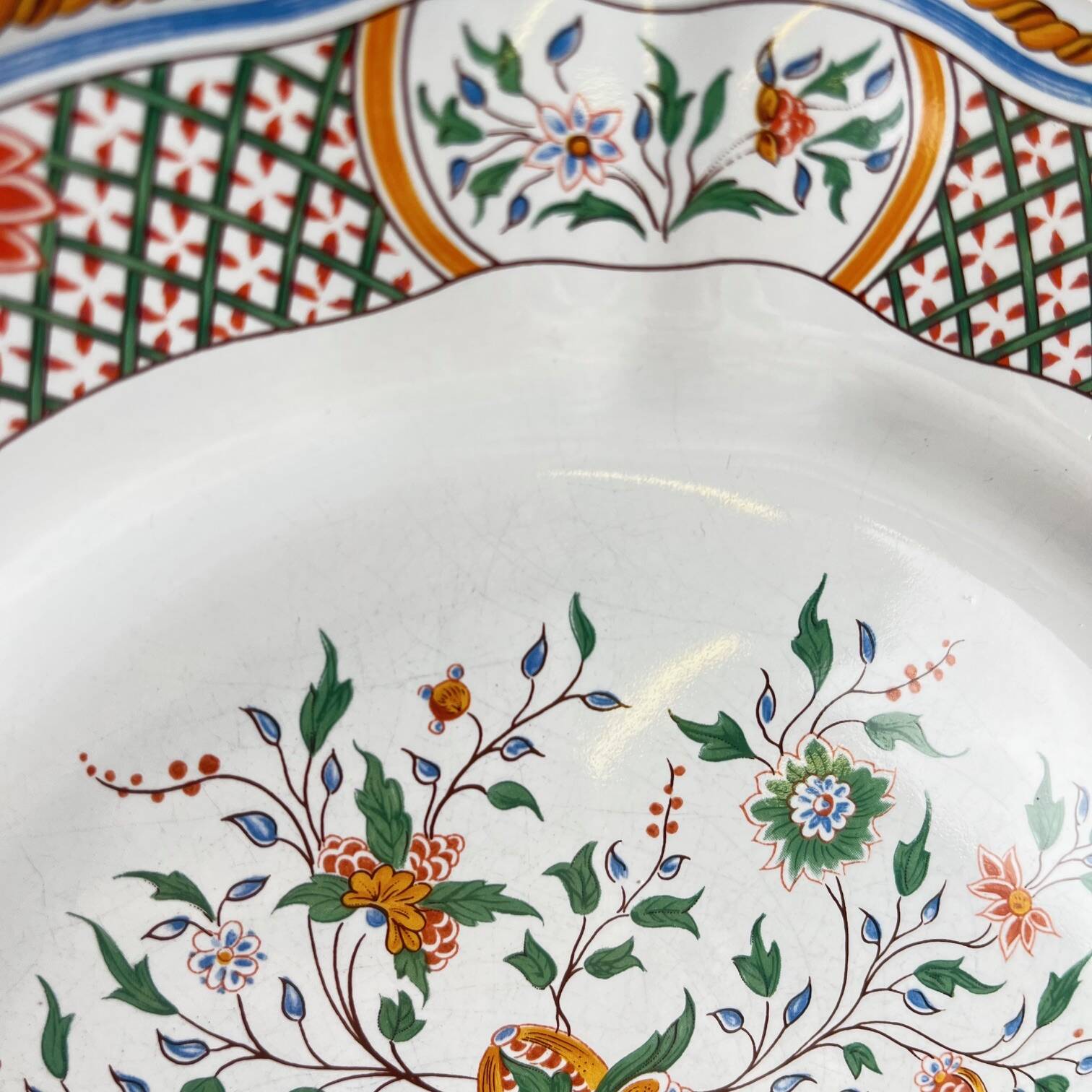 Set of 8 flat plates Gien model Rouen Sainfoin, 1990