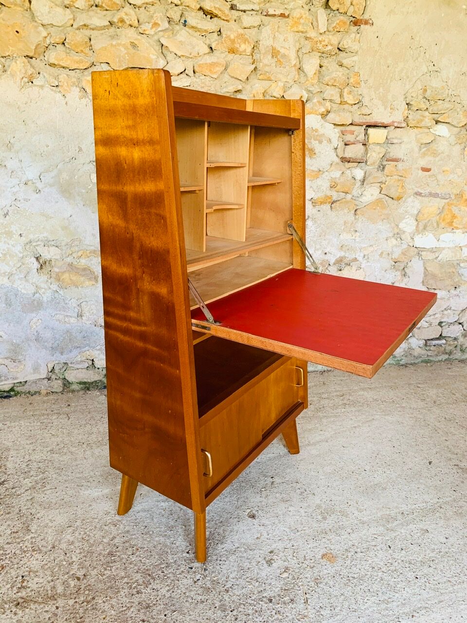 Vintage secretary on feet compass Scandinavian style, circa 50's