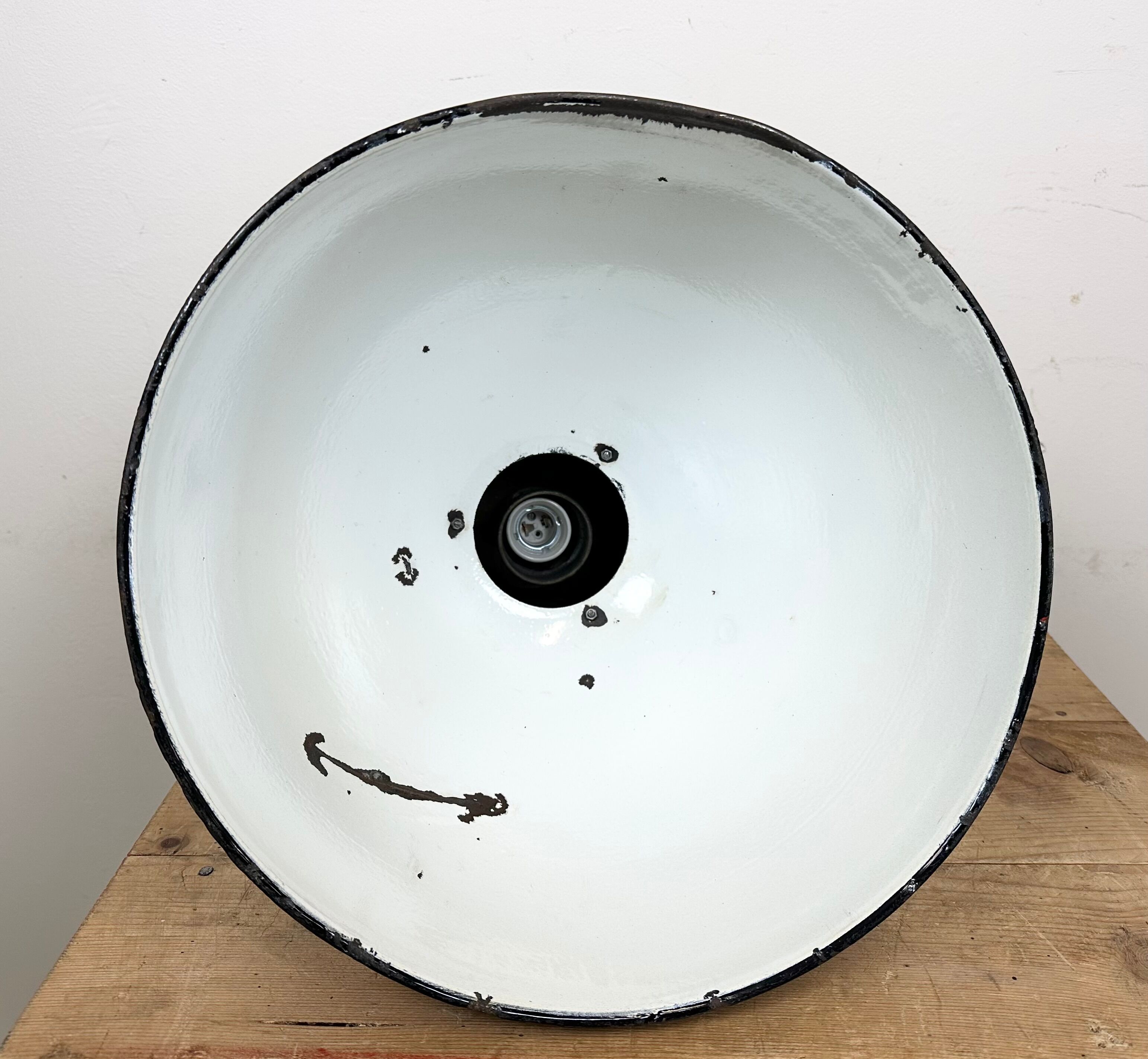 Set of 4 Industrial Bauhaus Black Enamel Pendant Lamps, 1960s