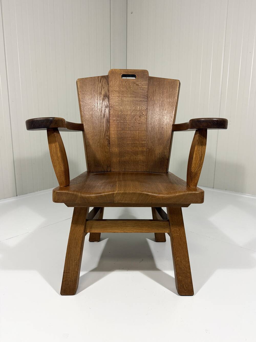 Rustic brutalist arm chair solid oak 1960’s