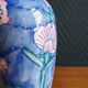 Vintage Blue Ceramic Vase with Pink Floral Decoration, Shabby Chic Style