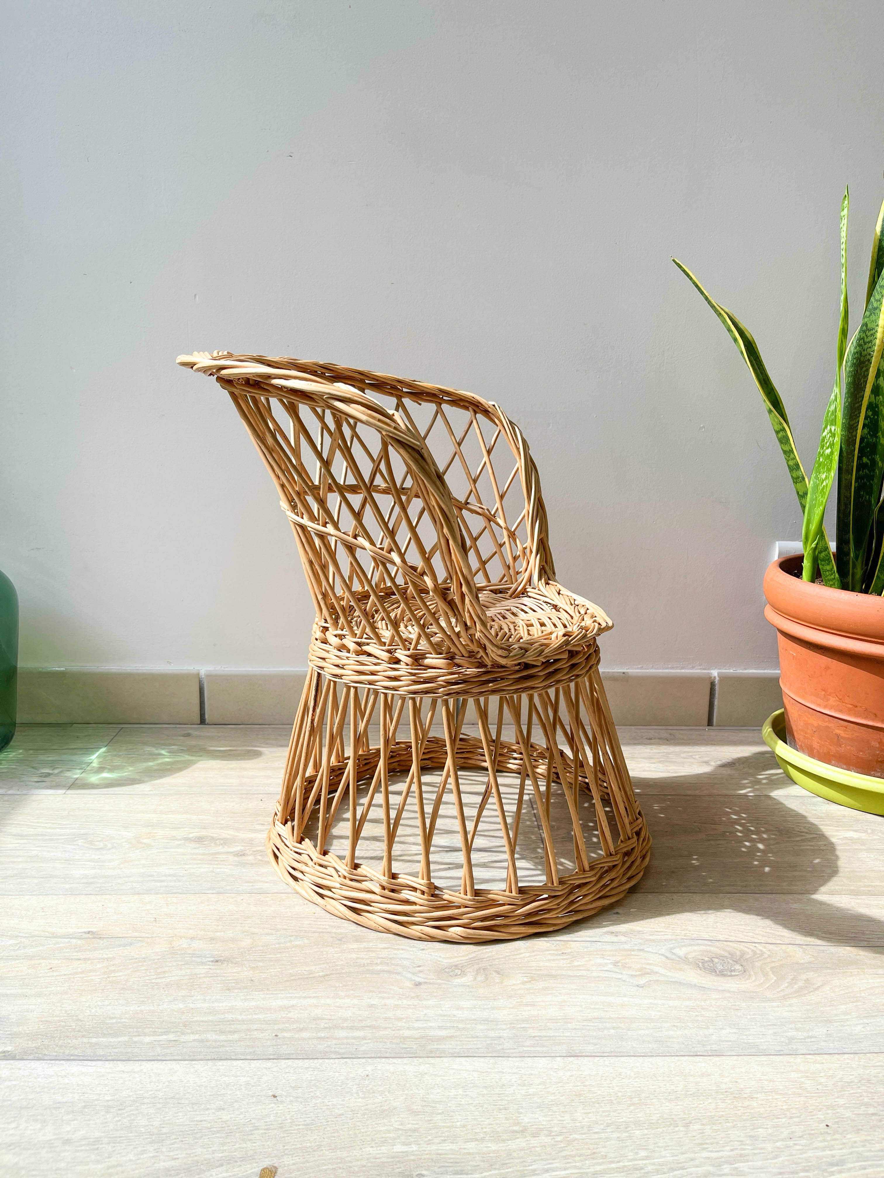 Pair of vintage rattan children's armchairs