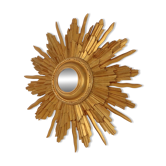 Vintage Wooden Sunburst Convex Mirror, Gold, 46cm