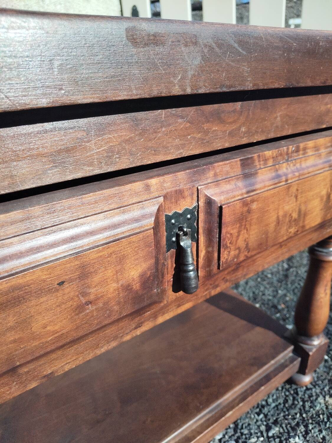 Antique solid wood side table with drawer