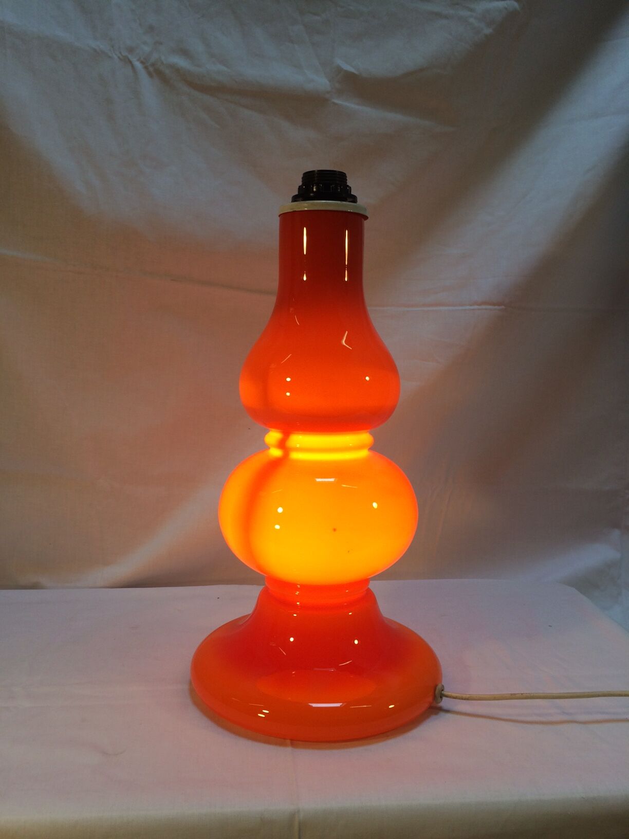 Vintage lamp foot in opaline orange double fires-years 70