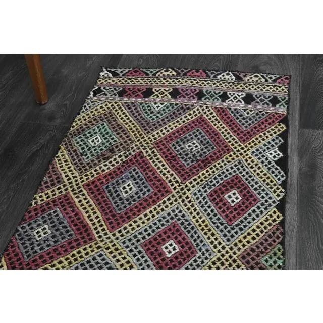 1970s Vintage Turkish Oushak Handmade Wool Cotton Purple Runner Rug 62x206