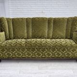 1960s, Danish 3-seater sofa, furniture velour, carved oak wood.